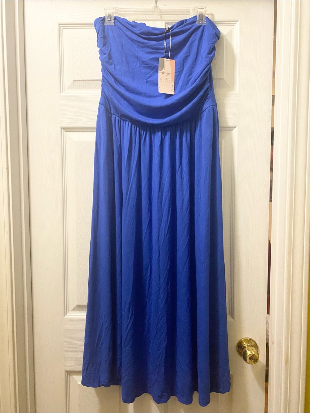 BYFBM Knit Strapless Blue Maxi Dress, Sz L